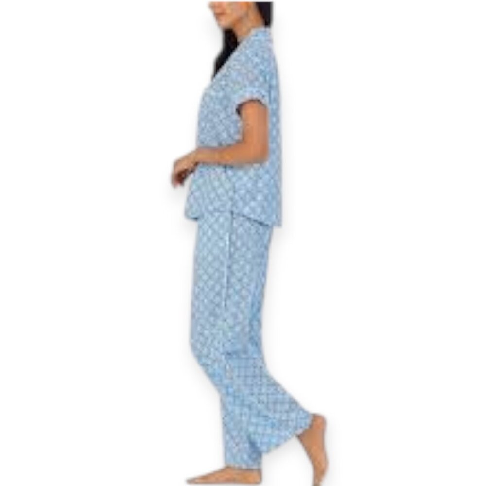 Jane & Bleecker Womens Sz M Blue 2-Piece Cotton‎ Matching Sleepwear Pajama Set